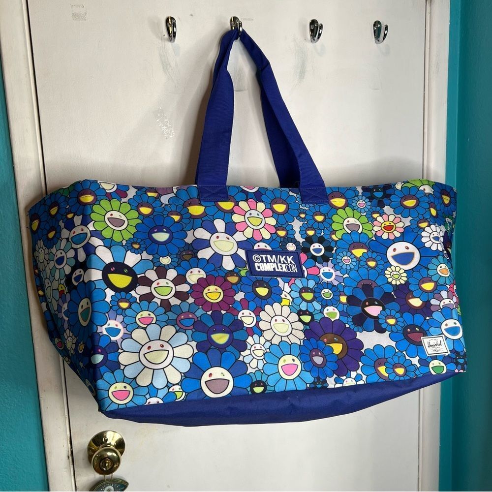 RARE! 2017 COMPLEXCON TAKASHI MURAKAMI HERSCHEL BLUE FLOWER XL TOTE SUPREME BAG - Picture 5 of 14